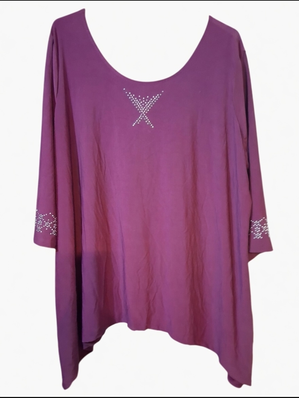 Relaxed Scoop Neck Purple Tunic with Rhinestone Accents